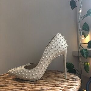 Studded White High Heel Pumps